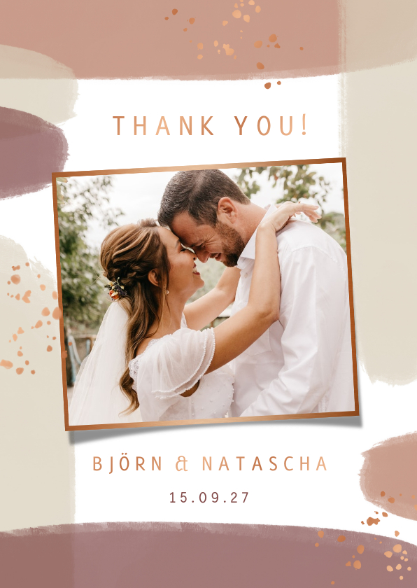 Hochzeit Danksagung Foto & Pinselstriche kupfer - Hochzeitskarten Hochzeitskarten - Hochzeit Danksagung Foto & Pinselstriche kupfer