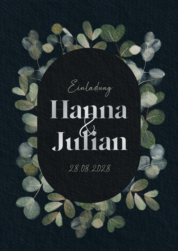 Hochzeit Einladungskarte Eukalyptus Schwarz & Silber - Hochzeitskarten Hochzeitskarten - Hochzeit Einladungskarte Eukalyptus Schwarz & Silber
