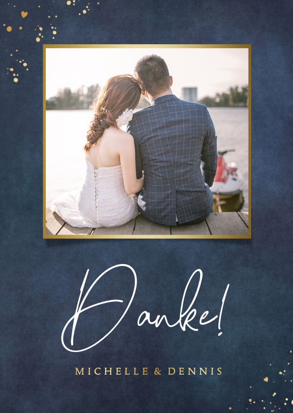 Hochzeits-Dankeskarte dunkelblau mit Foto - Hochzeitskarten Hochzeitskarten - Hochzeits-Dankeskarte dunkelblau mit Foto