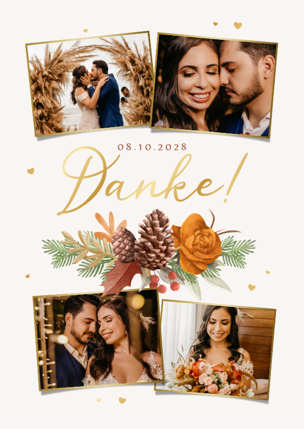 Hochzeits-Dankeskarte Herbststimmung mit Gold - Hochzeitskarten Hochzeitskarten - Hochzeits-Dankeskarte Herbststimmung mit Gold