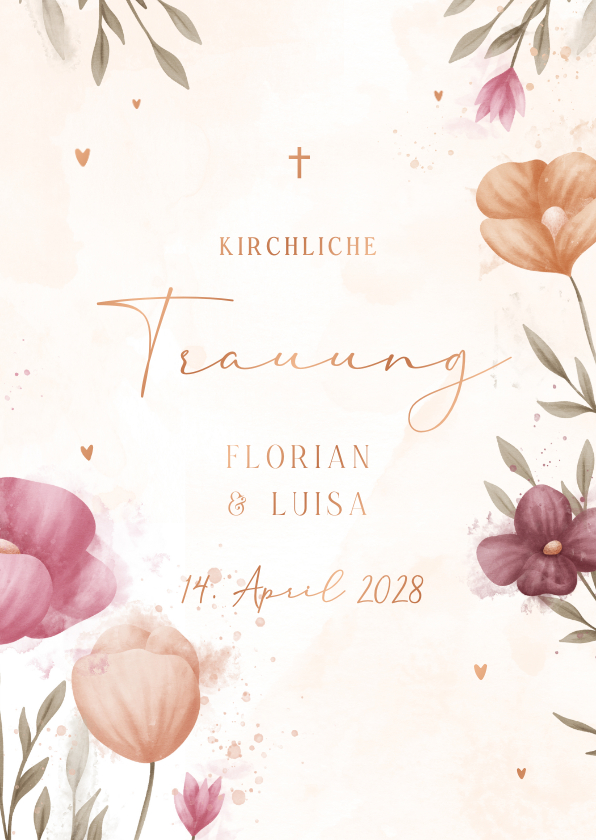Hochzeitskarten - Hochzeits-Kirchenheft elegante Blumen Aquarell