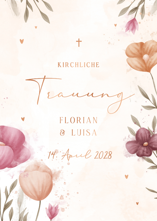 Hochzeitskarten - Hochzeits-Kirchenheft elegante Blumen Aquarell