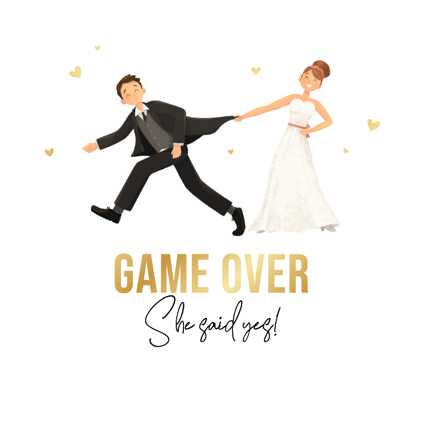 Hochzeitseinaldung Herzkarte Ehepaar 'Game over' mit Gold - Hochzeitskarten Hochzeitskarten - Hochzeitseinaldung Herzkarte Ehepaar 'Game over' mit Gold
