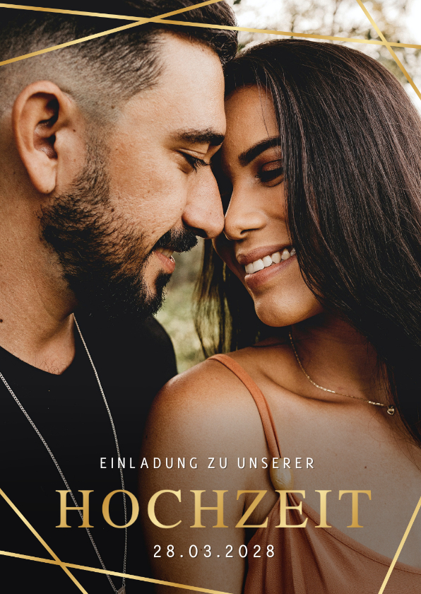 Hochzeitskarten - Hochzeitseinladung Foto Linienspiel gold