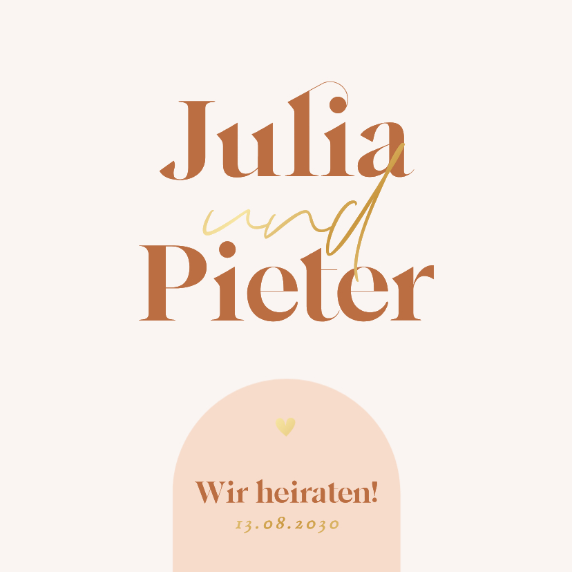 Hochzeitskarten - Hochzeitseinladung grafisch Bogen modern Orange