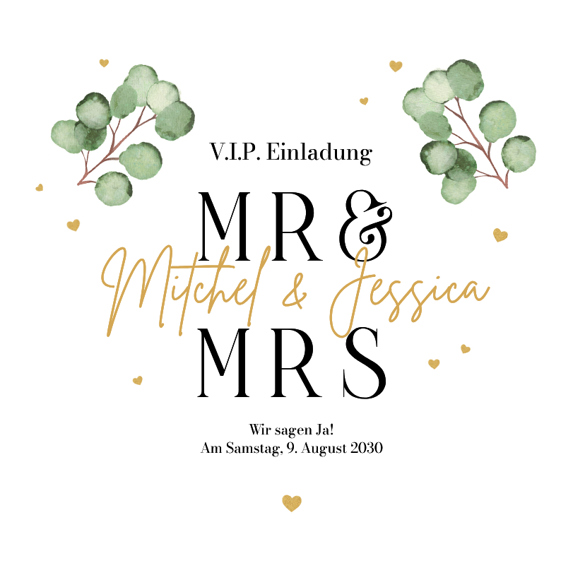 Hochzeitseinladung Herzkarte Eukalyptuszweige Aquarell - Hochzeitskarten Hochzeitskarten - Hochzeitseinladung Herzkarte Eukalyptuszweige Aquarell