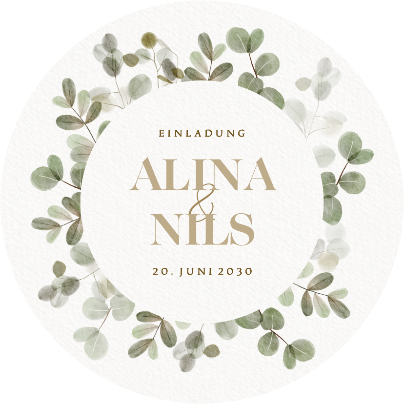 Hochzeitseinladung runde Karte Auqarell Eukalyptuskranz - Hochzeitskarten Hochzeitskarten - Hochzeitseinladung runde Karte Auqarell Eukalyptuskranz