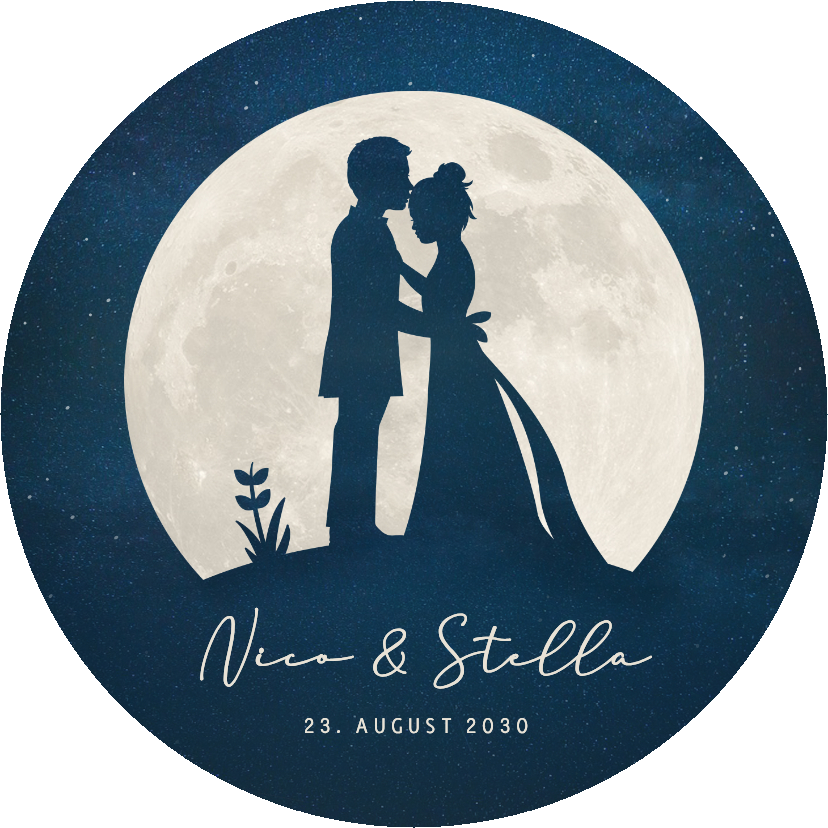 Hochzeitseinladung runde Karte Vollmond Silhouetten Ehepaar - Hochzeitskarten Hochzeitskarten - Hochzeitseinladung runde Karte Vollmond Silhouetten Ehepaar