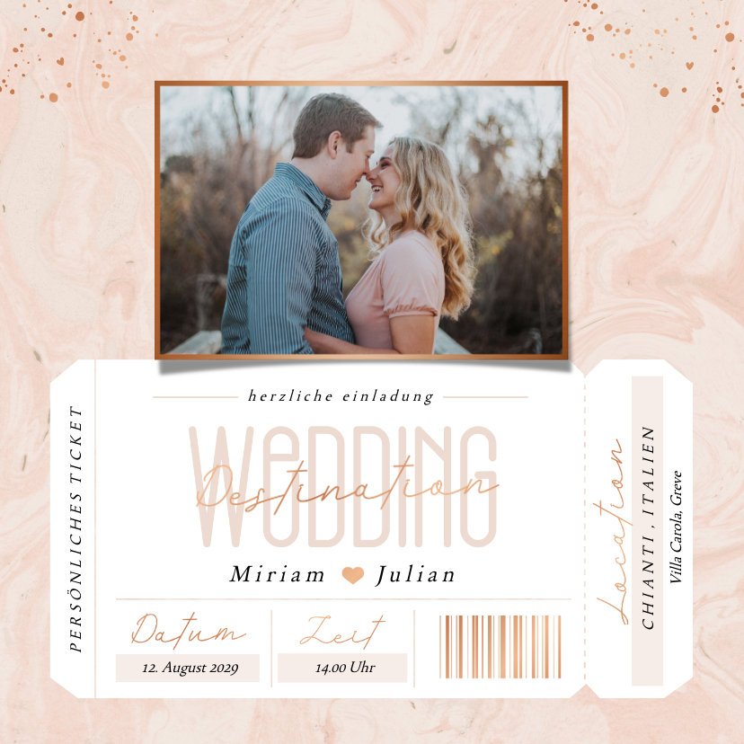 Hochzeitskarten - Hochzeitseinladung Ticket 'Destination Wedding'