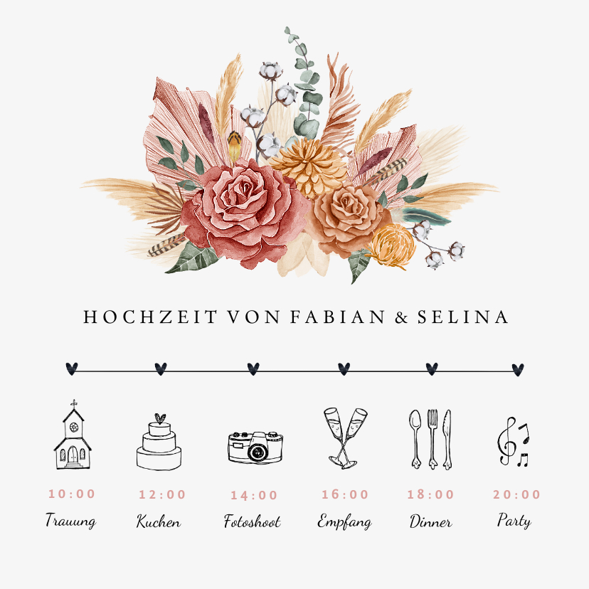 Hochzeitskarten - Hochzeitseinladung Timeline Bohemian Flowers