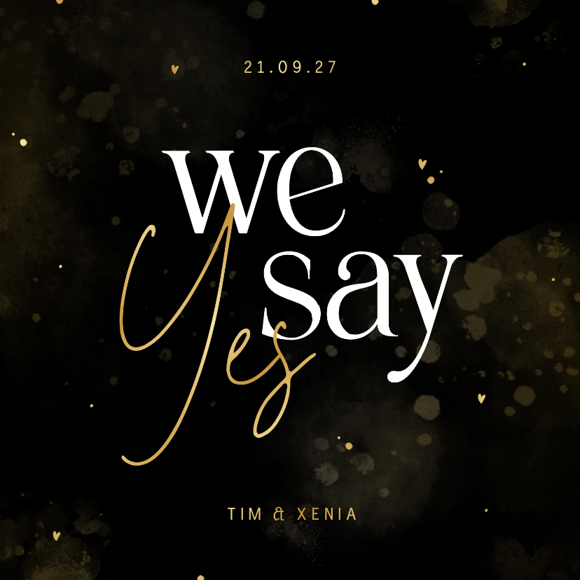 Hochzeitskarten - Hochzeitseinladung 'We say yes' schwarz-gold