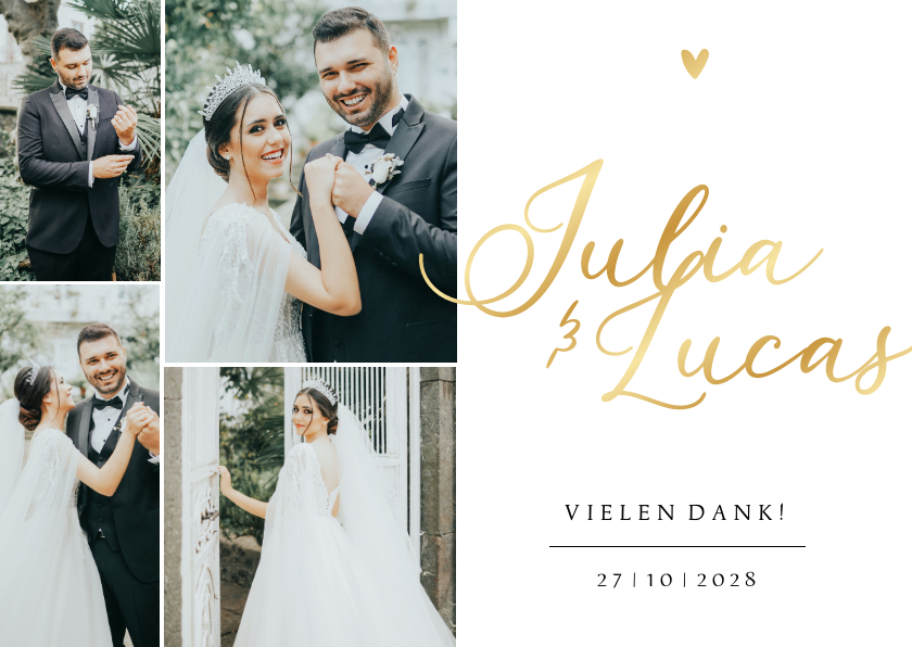 Hochzeitskarten - Hochzeitskarte Danksagung Fotos Namen in Gold