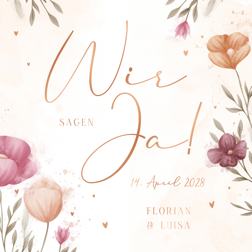Hochzeitskarten - Hochzeitskarte Einladung elegante Blumen Aquarell
