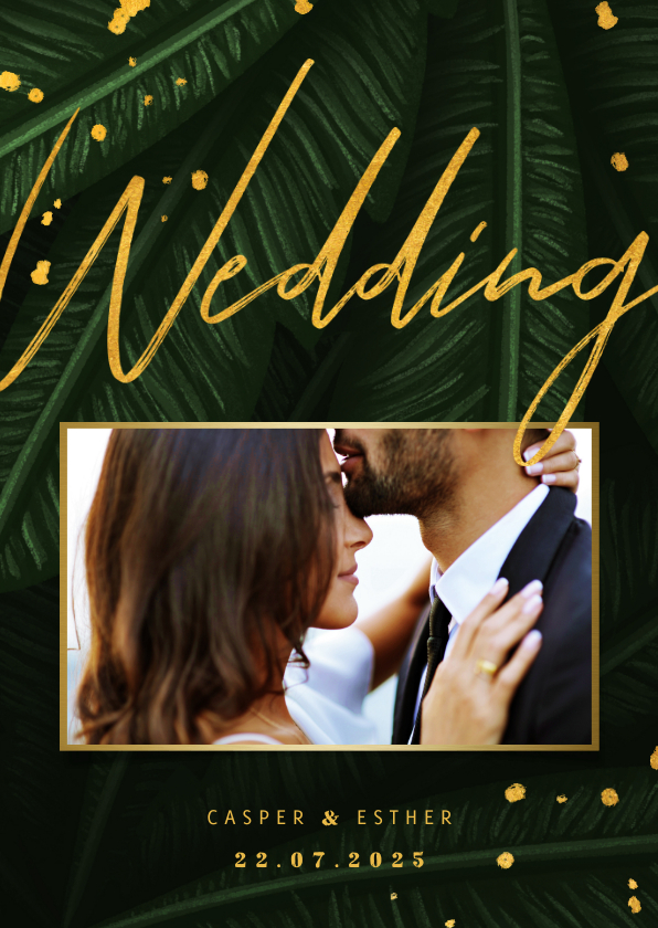 Hochzeitskarte Einladung Foto, Gold & Palmen Hochzeitskarte Einladung Foto, Gold & Palmen