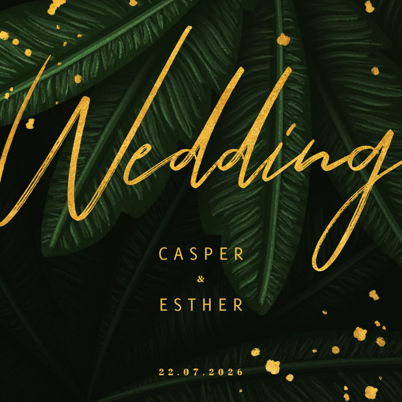 Hochzeitskarten - Hochzeitskarte Einladung Gold & Palmen