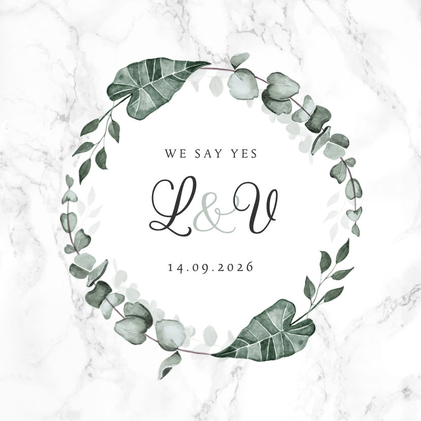 Hochzeitskarten - Hochzeitskarte Einladung Marmor & Botanik