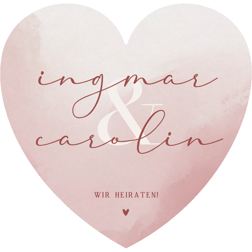 Hochzeitskarten - Hochzeitskarte Herzform Namen auf altrosa Aquarell
