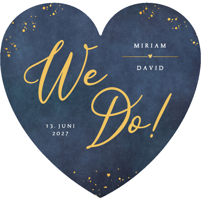 Hochzeitskarten - Hochzeitskarte Herzform 'We do!' Blau mit Gold
