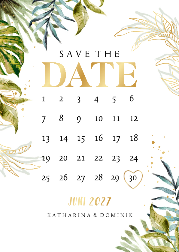 Hochzeitskarten - Hochzeitskarte Karte Save-the-Date Botanik & Gold