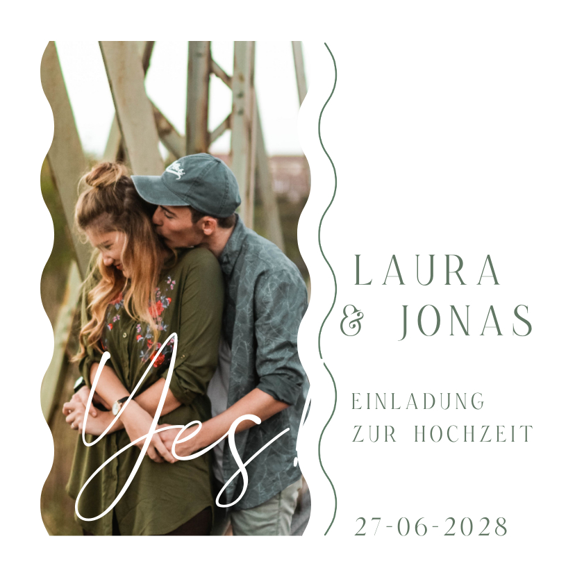 Hochzeitskarten - Hochzeitskarte mit Foto und Wellenlinien