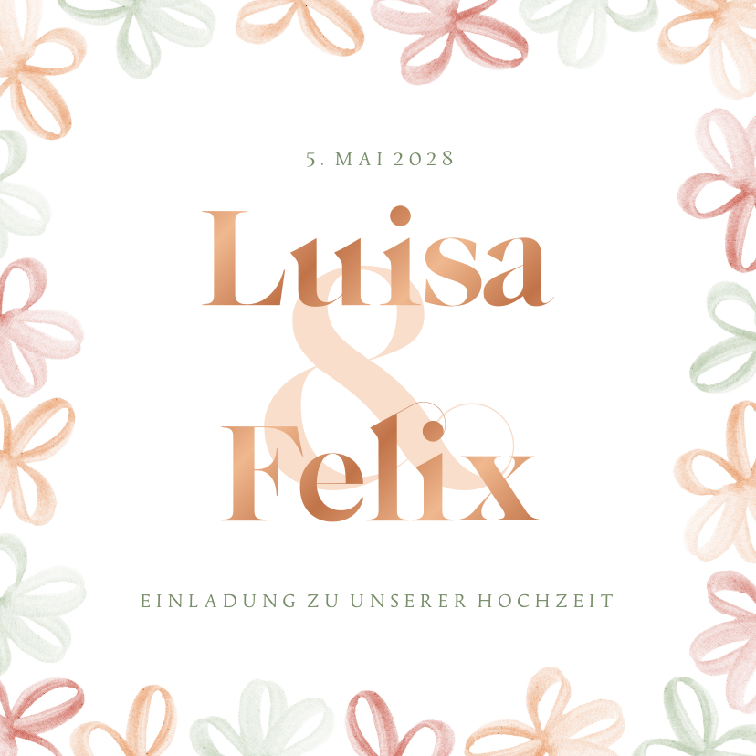 Hochzeitskarte mit Frühlingsblumen & Kupferdruck - Hochzeitskarten Hochzeitskarten - Hochzeitskarte mit Frühlingsblumen & Kupferdruck