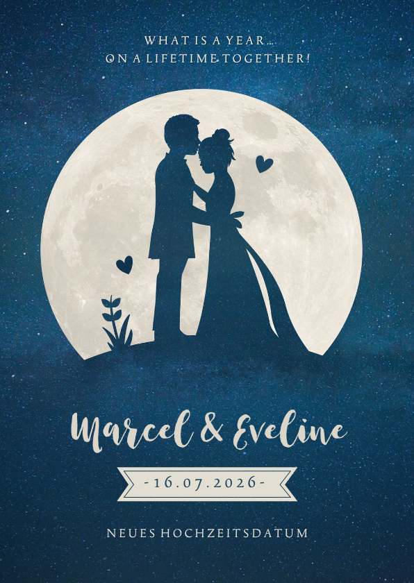 Hochzeitskarte neues Datum Silhouette Mond - Hochzeitskarten Hochzeitskarten - Hochzeitskarte neues Datum Silhouette Mond