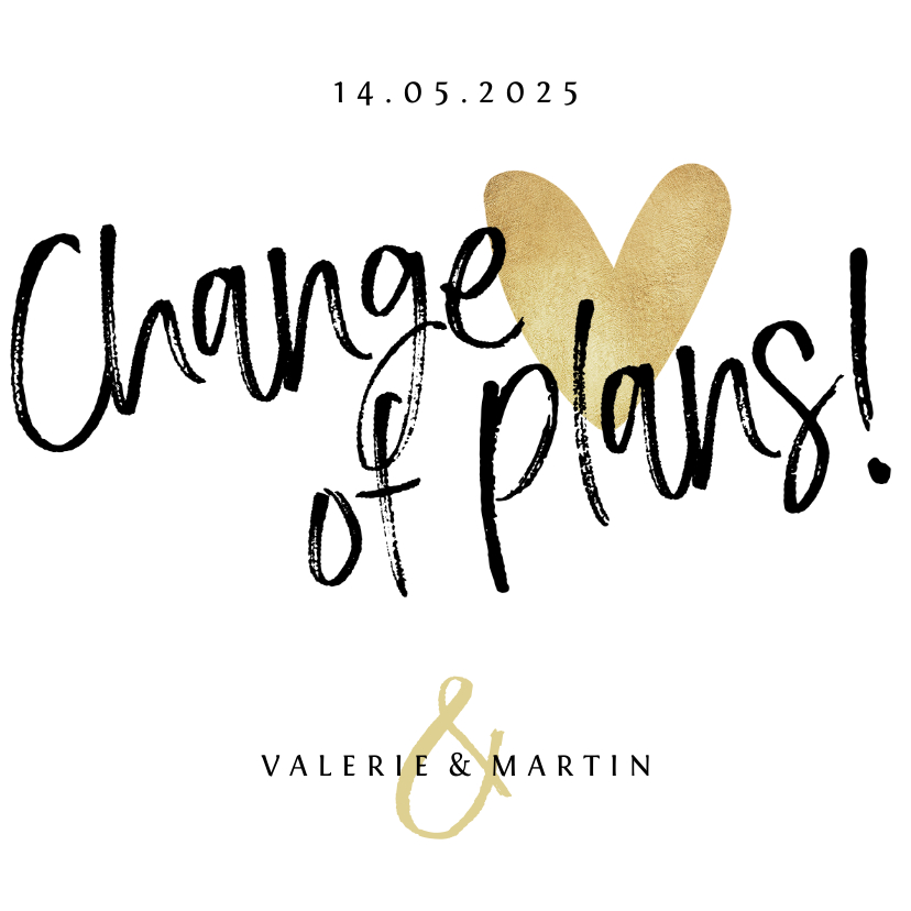 Hochzeitskarten - Karte 'Change of plans' Handschrift mit Herz