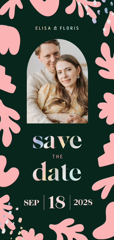 Hochzeitskarten - Karte Save-the-Date Foto & abstrakte Blumen