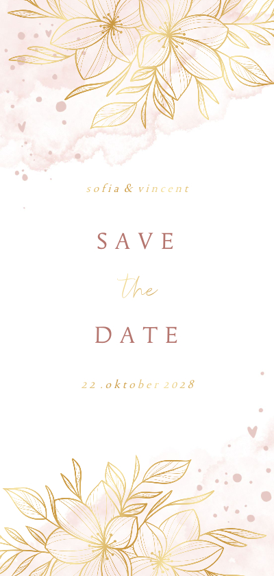Hochzeitskarten - Karte 'Save the Date' Goldblumen auf Aquarell
