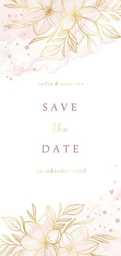 Hochzeitskarten - Karte 'Save the Date' Goldblumen auf Aquarell
