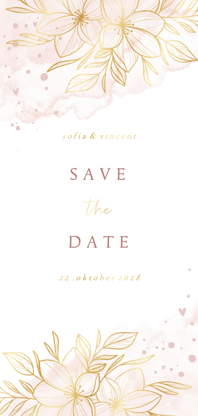 Karte 'Save the Date' Goldblumen auf Aquarell - Hochzeitskarten Hochzeitskarten - Karte 'Save the Date' Goldblumen auf Aquarell
