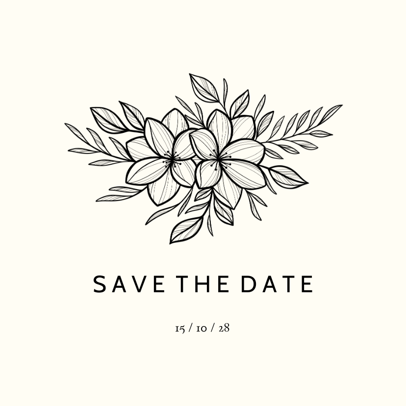 Hochzeitskarten - Karte Save-the-Date Hochzeitstermin schwarze Blumen