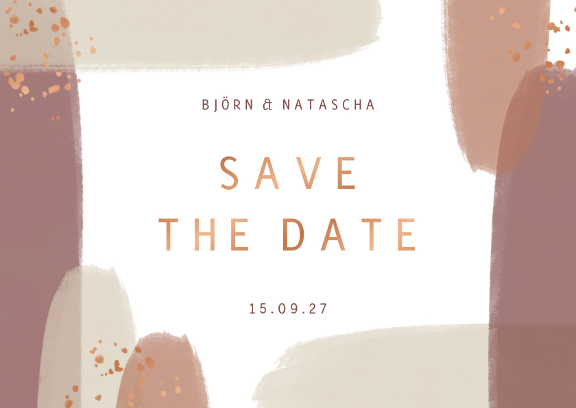 Hochzeitskarten - Karte 'Save the Date' Pinselstriche kupfer