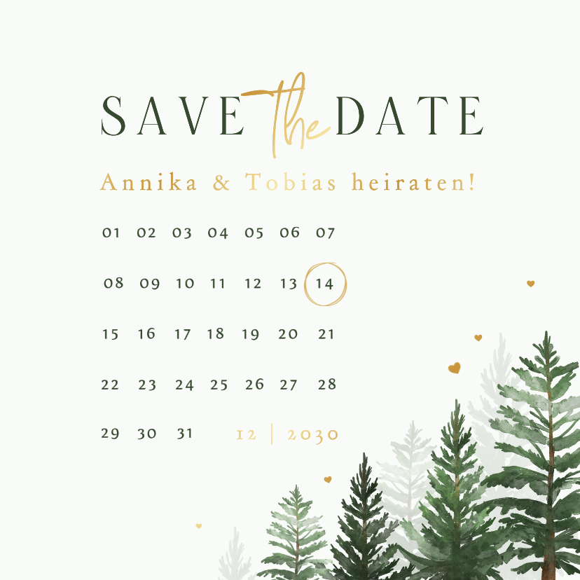 Hochzeitskarten - Karte Save-the-Date Winterhochzeit Tannenwald