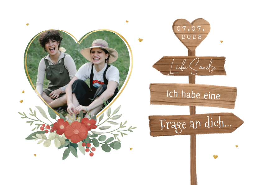 Hochzeitskarten - Karte Trauzeugin fragen Fotoherz & Holzschilder