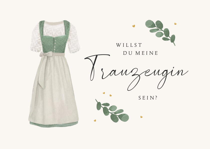 Hochzeitskarten - Karte Trauzeugin Trachtenhochzeit Dirndl