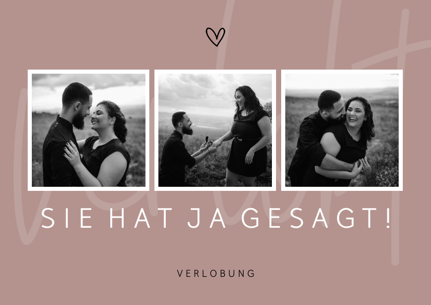 Hochzeitskarten - Karte zur Verlobung minimalistisch mit Fotoreihe