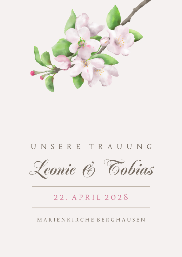 Hochzeitskarten - Kirchenheft Hochzeit Apfelblüte