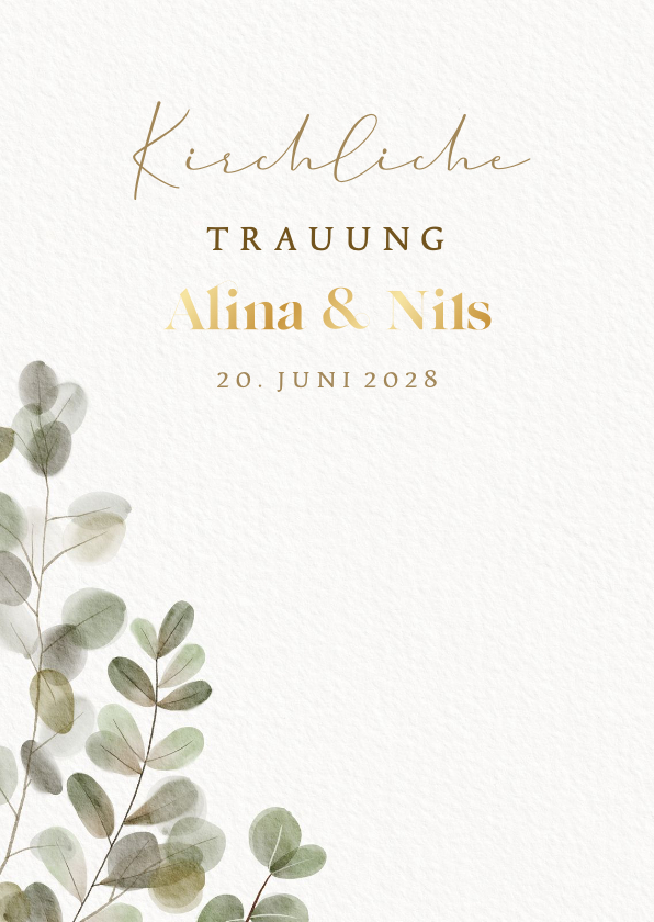 Hochzeitskarten - Kirchenheft mit Eukalyptuszweigen