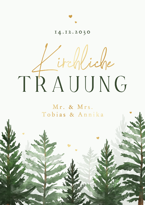 Hochzeitskarten - Kirchenheft Winterhochzeit Tannenbäume
