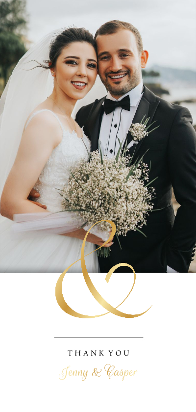 Hochzeitskarten - Klassische Dankeskarte Foto und Ampersand gold