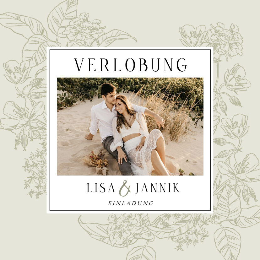 Hochzeitskarten - Klassische Verlobungseinladung Foto & Blumendekor