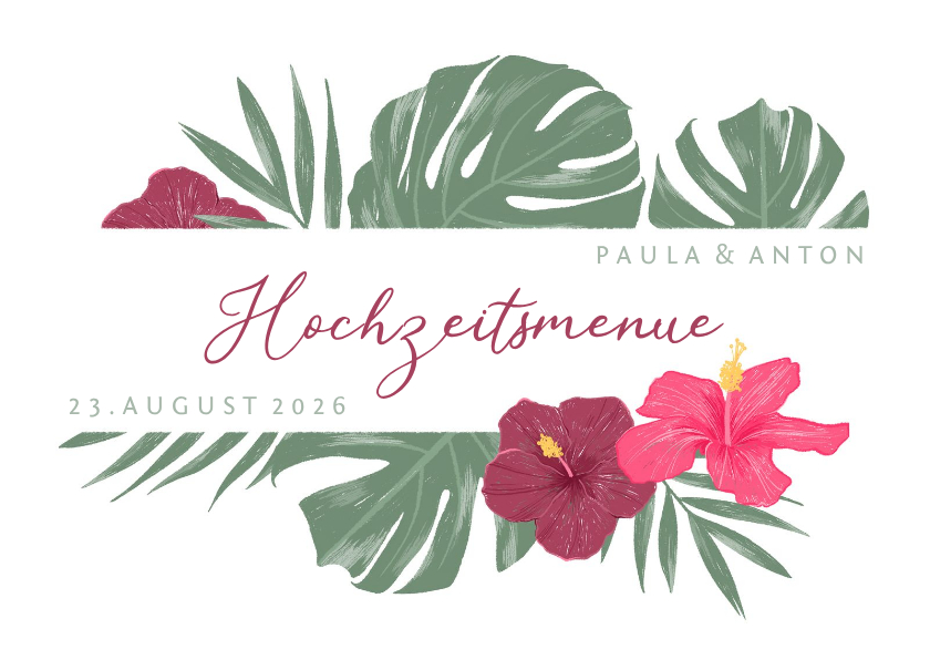 Hochzeitskarten - Menue-Karte Hochzeit mit Hibiskus
