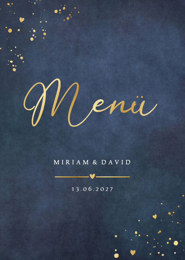 Hochzeitskarten - Menükarte Blau mit Gold