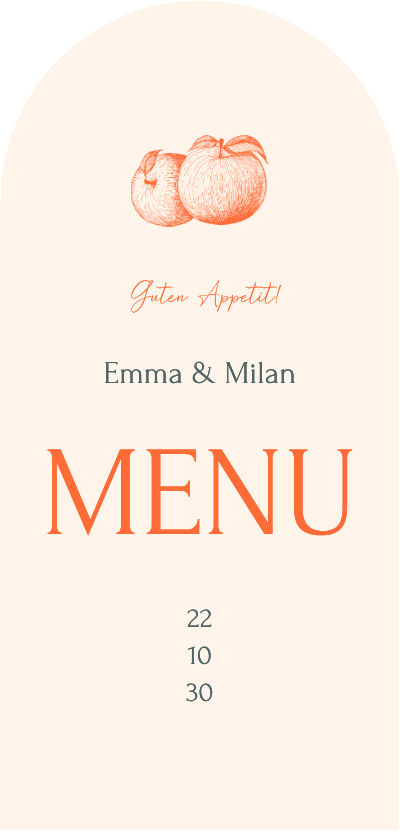 Hochzeitskarten - Menükarte Bogen Sommerhochzeit Früchte Linienzeichnung