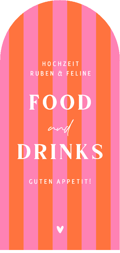 Hochzeitskarten - Menükarte Bogenform gestreift in Colorblocking Rosa Orange