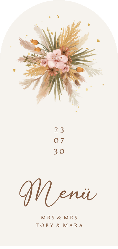 Menükarte Boho-Hochzeit Blumenstrauß Trockenblumen Bogen - Hochzeitskarten Hochzeitskarten - Menükarte Boho-Hochzeit Blumenstrauß Trockenblumen Bogen