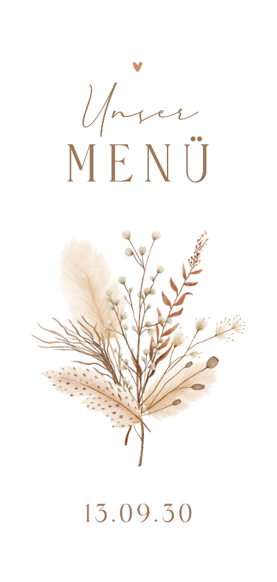Hochzeitskarten - Menükarte Boho-Hochzeit Trockenzweige 'Unser Menü'