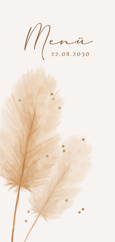 Hochzeitskarten - Menükarte Bohohochzeit Pampasgras Beige