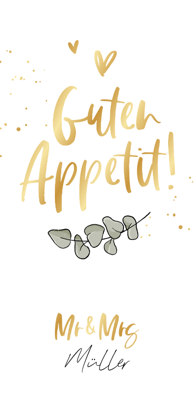Hochzeitskarten - Menükarte Goldschrift & Eukalyptus